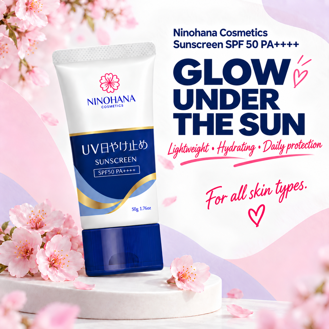 Ninohana Cosmetics Sunscreen SPF 50 PA++++ 50g — radiant under the sun